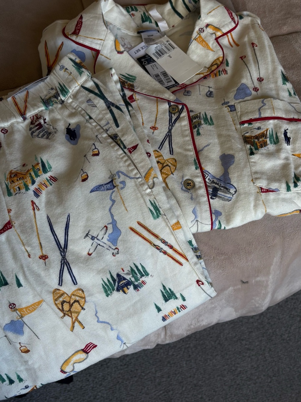 NWT Polo Ralph Lauren Madison Flannel Pajama Set Traveler Ski Print Size S
